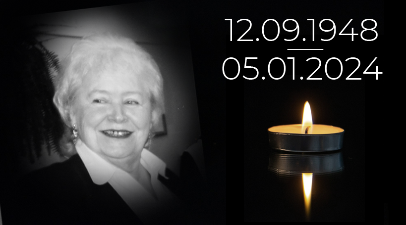 Fotografia kobiety, obok daty 12.09.1948 - 05.01.2024, poniżej zapalona świeca