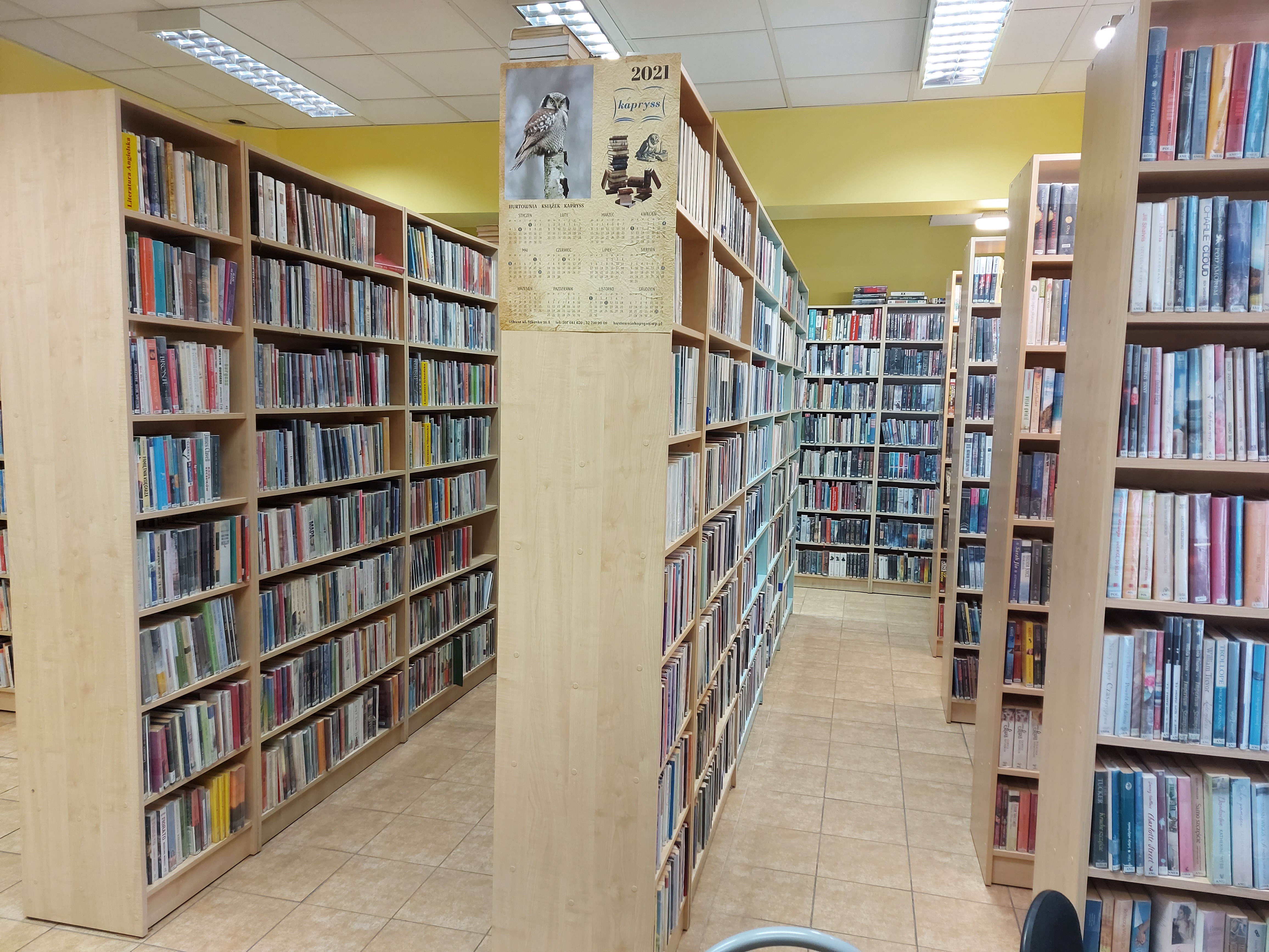 Regały biblioteczne wypełnione książkami