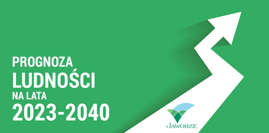 Grafika ze strzałką i napisem: prognoza ludności na lata 2023-2040