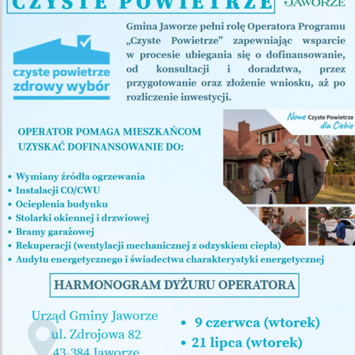 Obraz główny aktualności o tytule Gmina Jaworze Gminnym Operatorem Programu „Czyste Powietrze" 