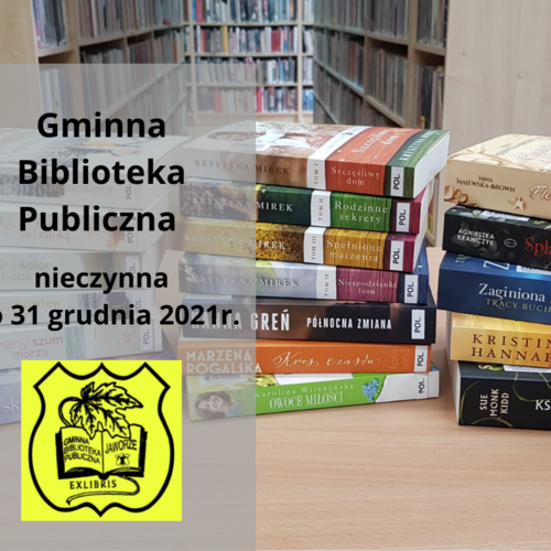 Obraz główny aktualności o tytule Biblioteka nieczynna do 31 grudnia 2021r. 