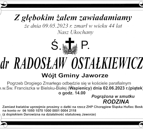 Obraz główny aktualności o tytule Pogrzeb wójta gminy Jaworze – śp. dra Radosława Ostałkiewicza 
