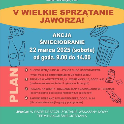 Obraz główny aktualności o tytule Śmieciobranie w Jaworzu – dołącz do akcji sprzątania! 